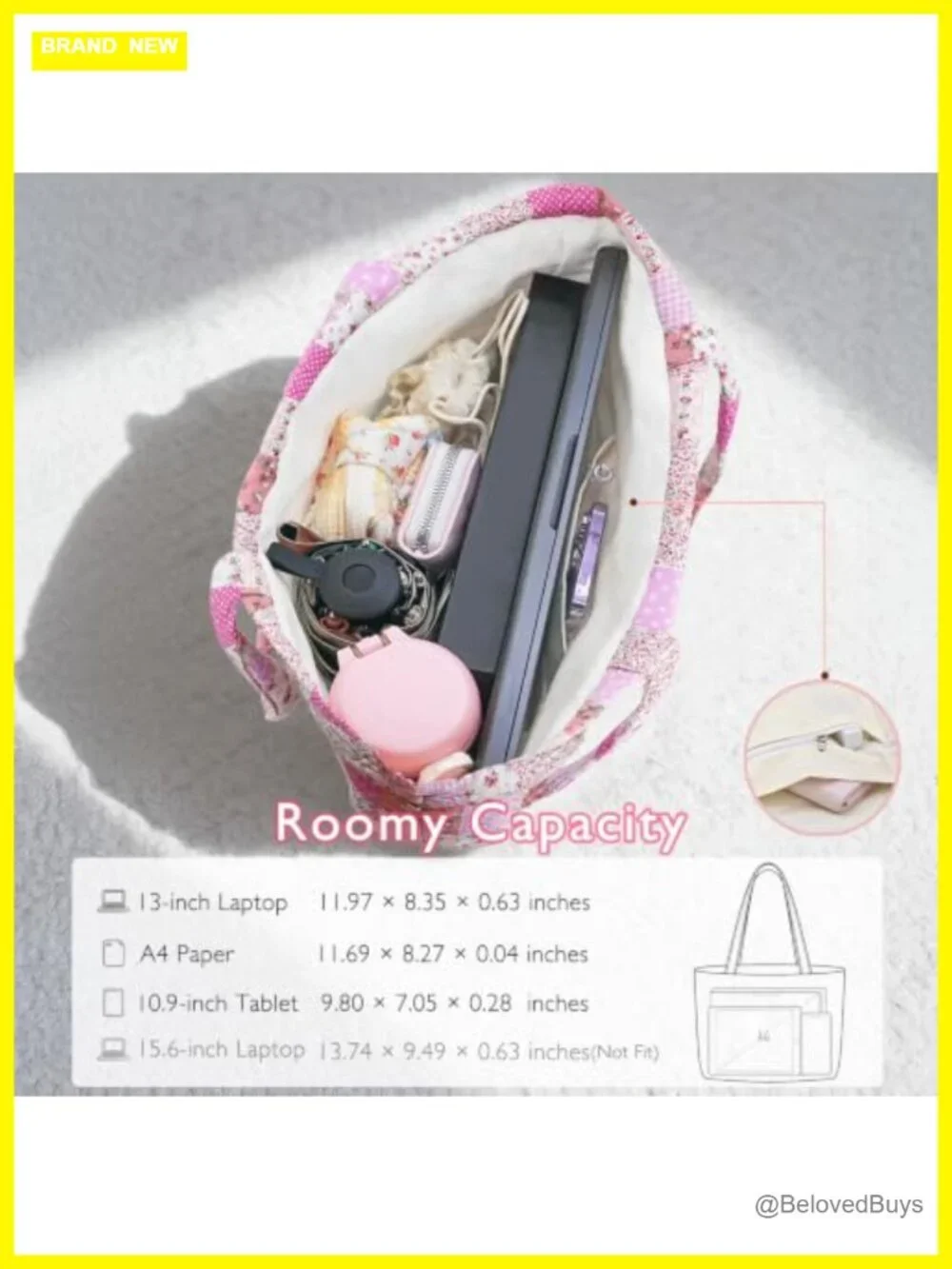 Quilted Cotton Floral Patchwork Tote Bag with Pockets
